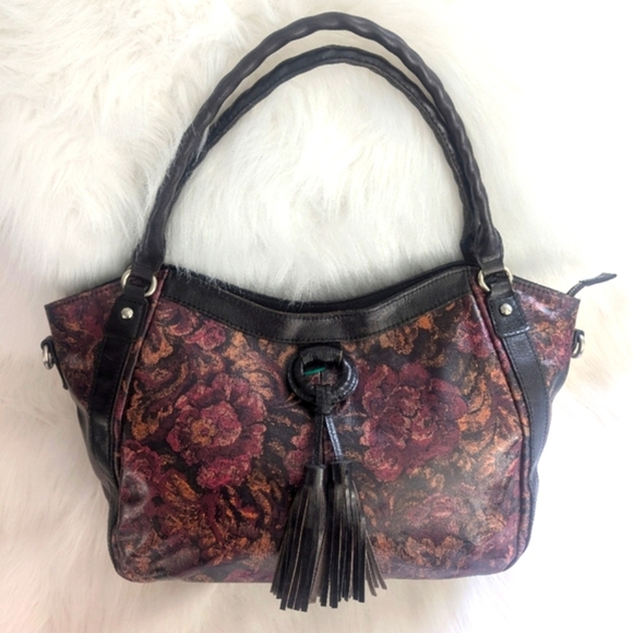 NEW Patricia Nash Ellington Full Grain Leather Floral Satchel Bag - Picture 1 of 17